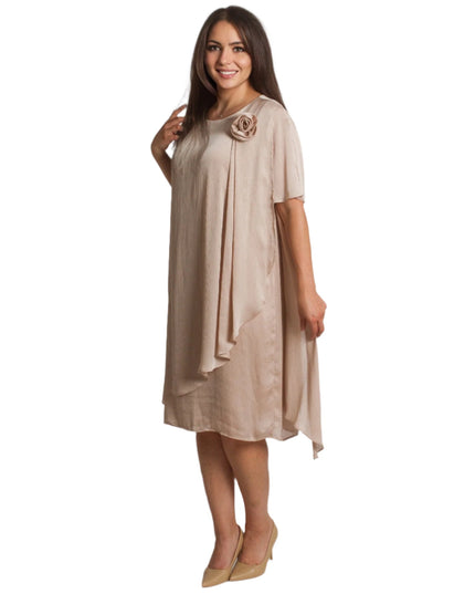 Официална свободна шифонена рокля с цвете в големи размери - Maxi Market