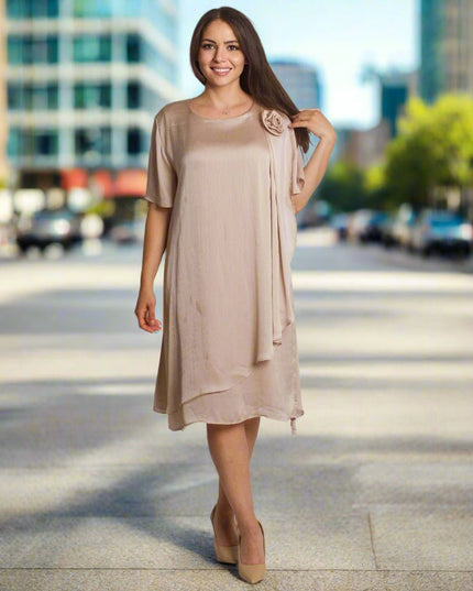 Официална свободна шифонена рокля с цвете в големи размери - Maxi Market