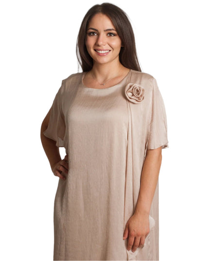 Официална свободна шифонена рокля с цвете в големи размери - Maxi Market