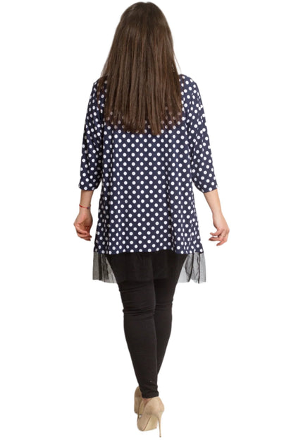 Официална тъмносиня туника на точки с тюл 4XL,5XL - Maxi Market
