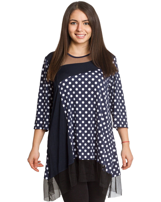 Официална тъмносиня туника на точки с тюл 4XL,5XL - Maxi Market