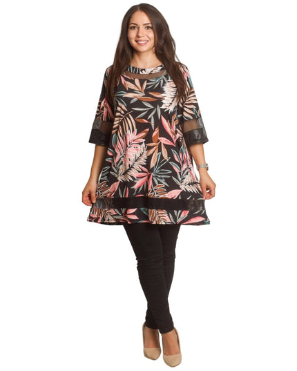 Официална туника с флорален принт и кожени акценти - Maxi Market