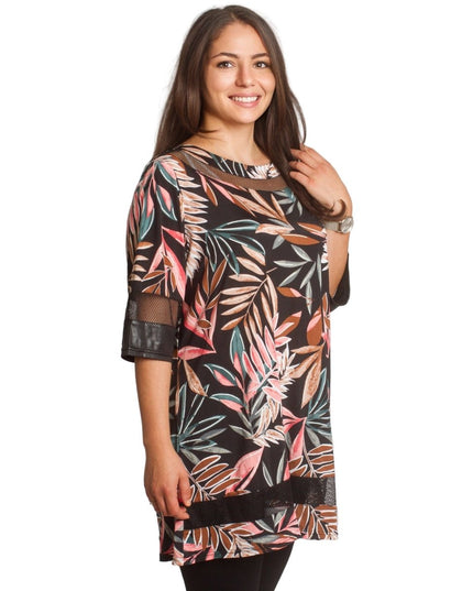 Официална туника с флорален принт и кожени акценти - Maxi Market