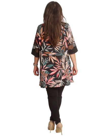 Официална туника с флорален принт и кожени акценти - Maxi Market