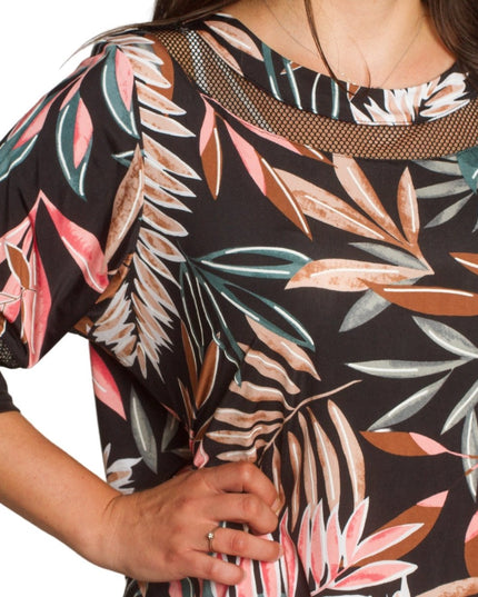 Официална туника с флорален принт и кожени акценти - Maxi Market