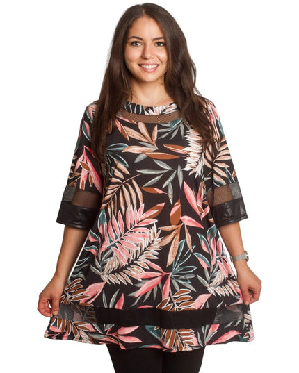 Официална туника с флорален принт и кожени акценти - Maxi Market