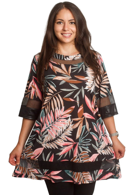 Официална туника с флорален принт и кожени акценти - Maxi Market