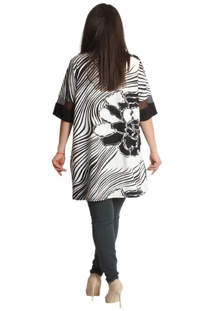 Официална туника с красива апликация на цвете - 4XL,5XL - Нежен десен - Разкроена кройка - Пролет - Лято - Maxi Market