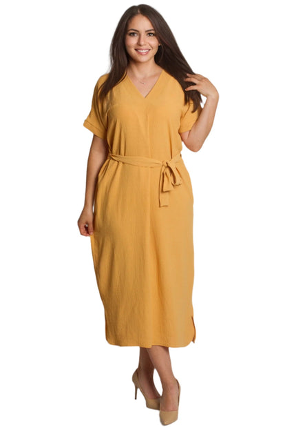 Права рокля с колан и V - образно деколте в макси размери - Maxi Market