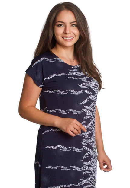 Права тъмносиня рокля в макси размери с релефен десен - Maxi Market