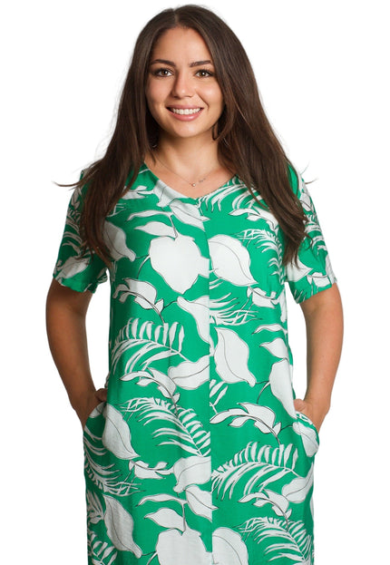 Права зелена рокля на листа с V - деколте в големи размери - Maxi Market