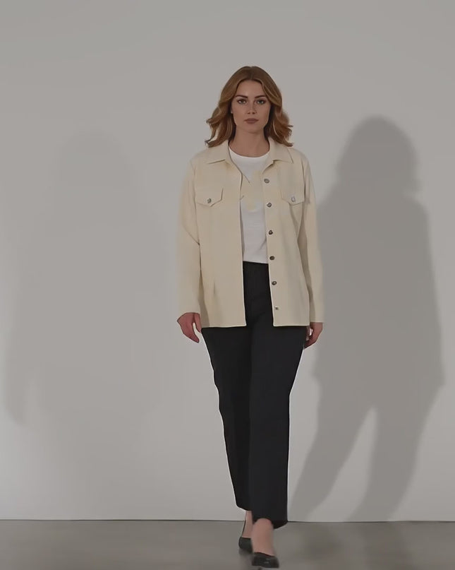 Официален макси сет от сако и блуза в цвят екрю с декорация