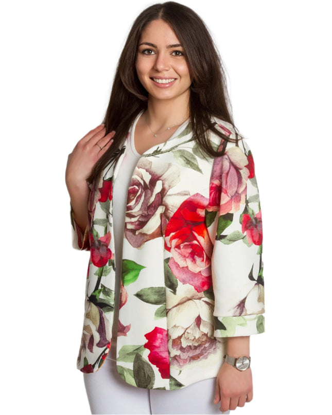 Пролетно макси сако с десен на красиви цветя - 3XL,4XL,5XL - Maxi Market