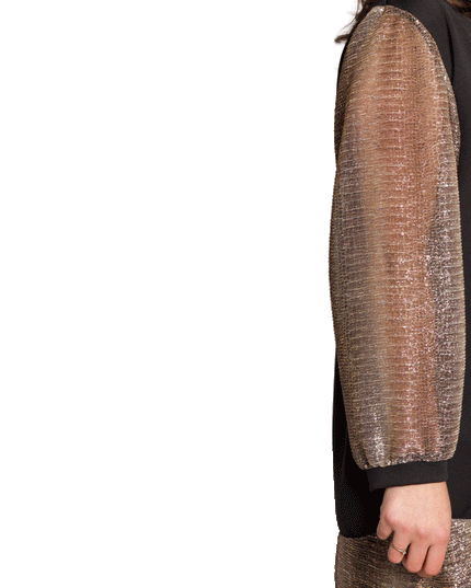 Елегантна черна туника с блестящи ръкави и кант