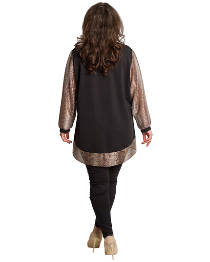 Елегантна черна туника с блестящи ръкави и кант