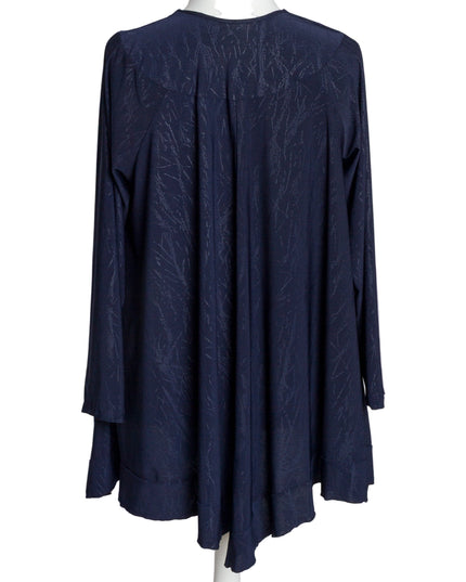Тъмносиня елегантна туника с релефен десен и обло деколте