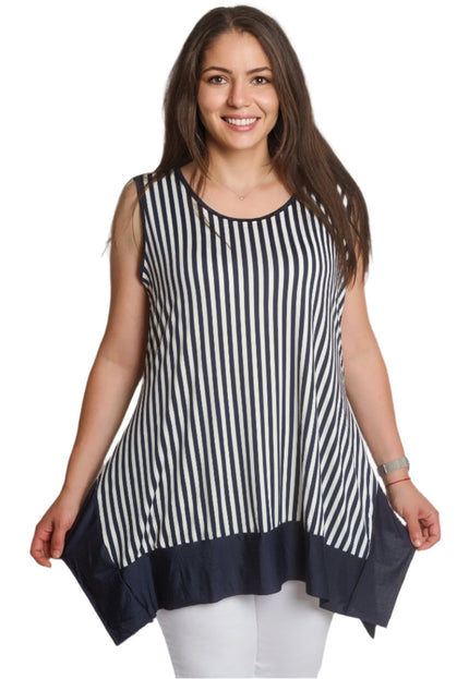 Разкроен макси потник на райета с асиметричен подгъв - Maxi Market