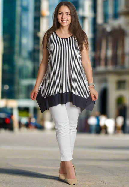 Разкроен макси потник на райета с асиметричен подгъв - Maxi Market