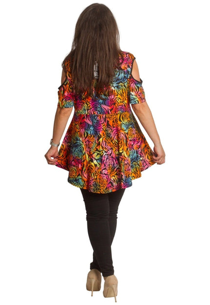 Разкроена дълга туника в големи размери с цветен принт - Maxi Market