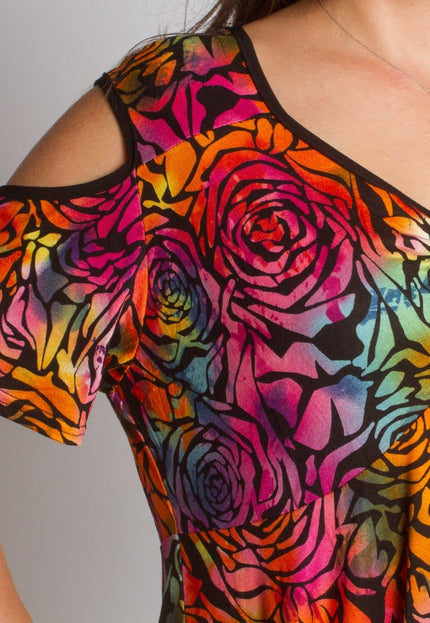 Разкроена дълга туника в големи размери с цветен принт - Maxi Market