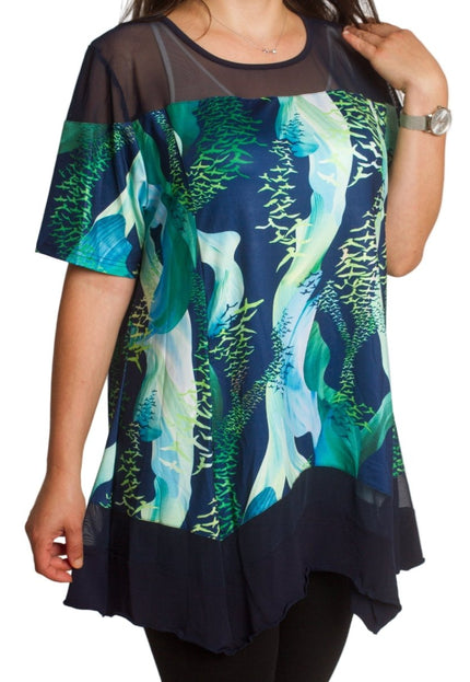 Разкроена елегантна туника с тюл - 3XL,4XL,5XL,6XL - Maxi Market