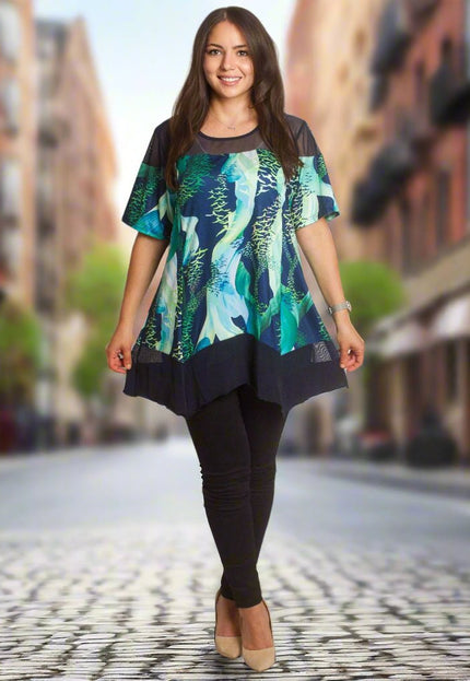 Разкроена елегантна туника с тюл - 3XL,4XL,5XL,6XL - Maxi Market