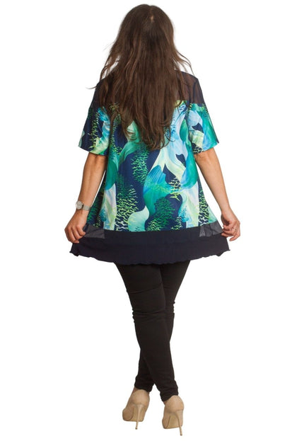 Разкроена елегантна туника с тюл - 3XL,4XL,5XL,6XL - Maxi Market