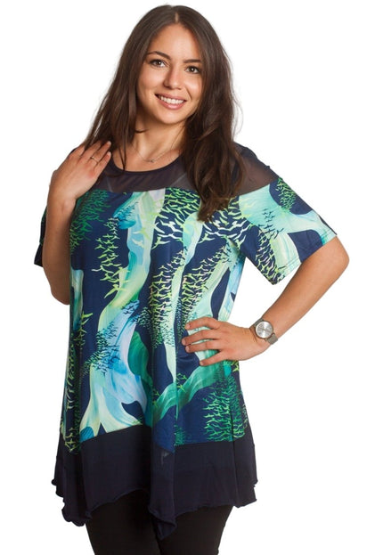 Разкроена елегантна туника с тюл - 3XL,4XL,5XL,6XL - Maxi Market