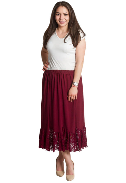 Разкроена макси пола в цвят бордо с дантела - Maxi Market