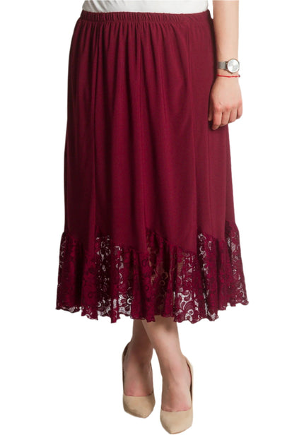 Разкроена макси пола в цвят бордо с дантела - Maxi Market