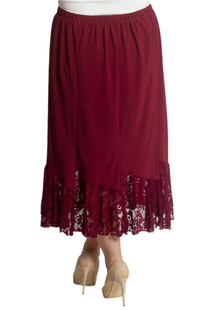 Разкроена макси пола в цвят бордо с дантела - Maxi Market