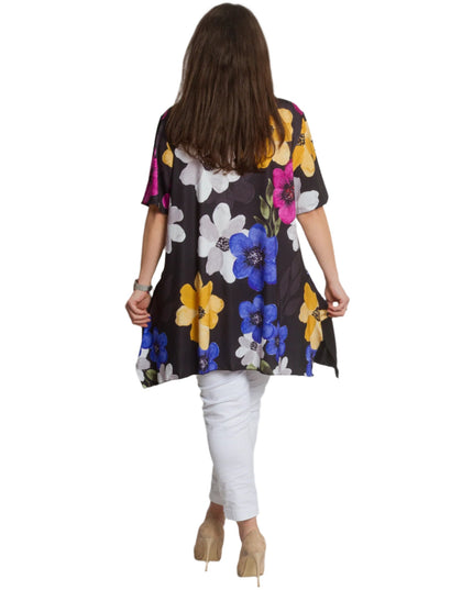 Разкроена макси туника в десен на красиви цветя - 4XL,5XL - Maxi Market