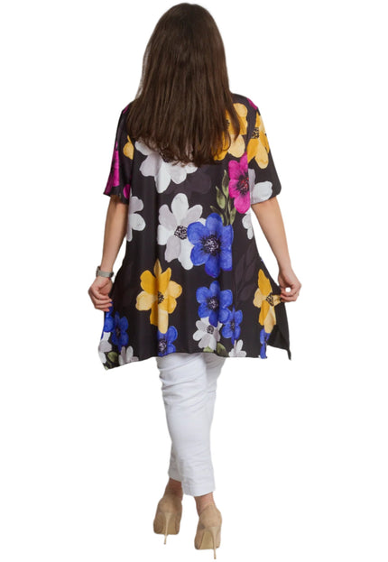 Разкроена макси туника в десен на красиви цветя - 4XL,5XL - Maxi Market