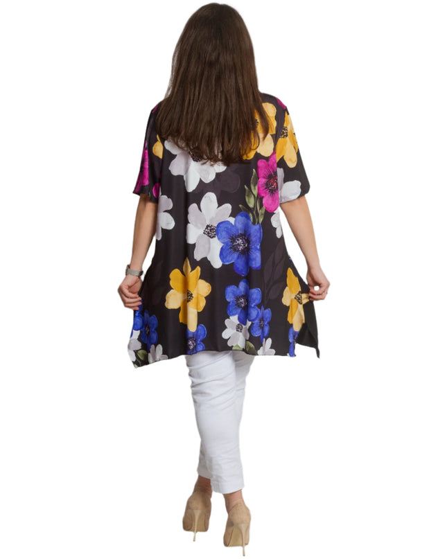 Разкроена макси туника в десен на красиви цветя - 4XL,5XL - Maxi Market