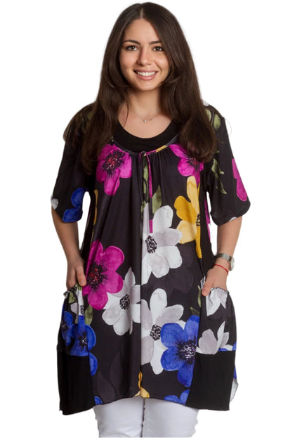 Разкроена макси туника в десен на красиви цветя - 4XL,5XL - Maxi Market