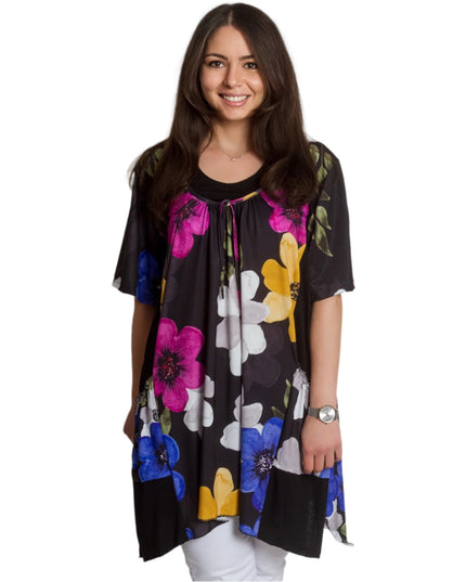 Разкроена макси туника в десен на красиви цветя - 4XL,5XL - Maxi Market