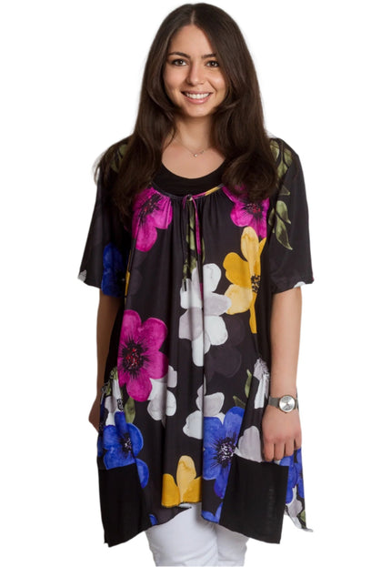 Разкроена макси туника в десен на красиви цветя - 4XL,5XL - Maxi Market