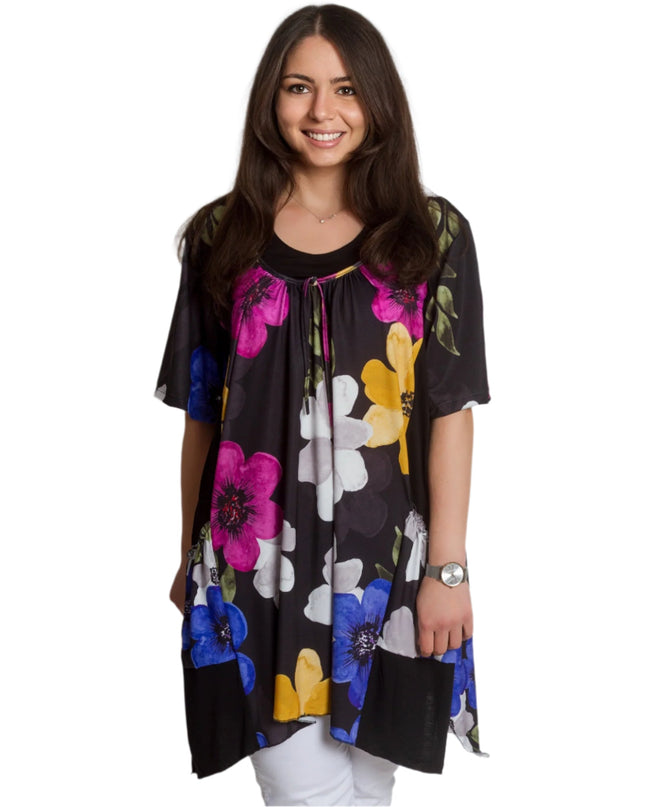 Разкроена макси туника в десен на красиви цветя - 4XL,5XL - Maxi Market