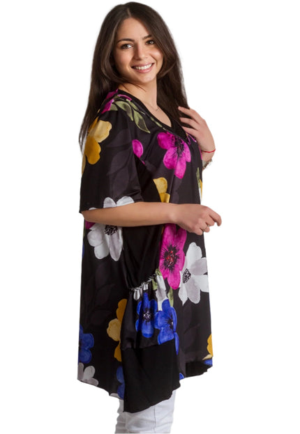 Разкроена макси туника в десен на красиви цветя - 4XL,5XL - Maxi Market