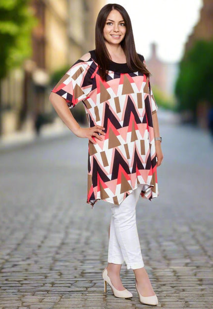 Разкроена туника с орнаменти 4XL,5XL - С отворени рамене - Maxi Market