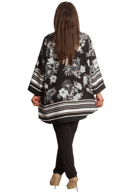 Риза в големи размери с флорален принт и V - образно деколте - Maxi Market