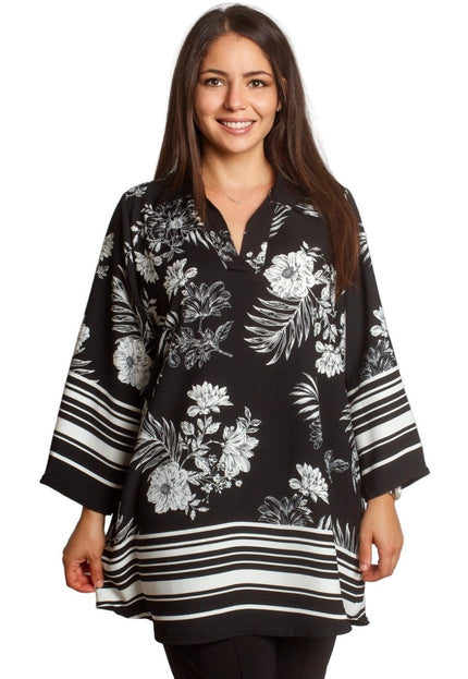 Риза в големи размери с флорален принт и V - образно деколте - Maxi Market