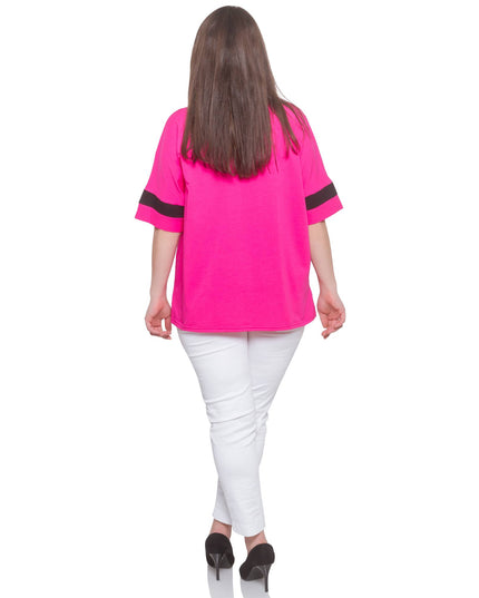 Розова дамска блуза с апликация на цветя - флорален десен - еластична и удобна - Пролет - Лято - Произведено в България - Maxi Market