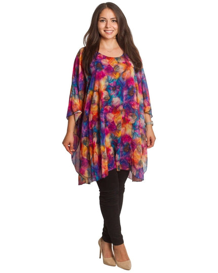 Шифонена туника с флорален десен и свободна кройка - Maxi Market