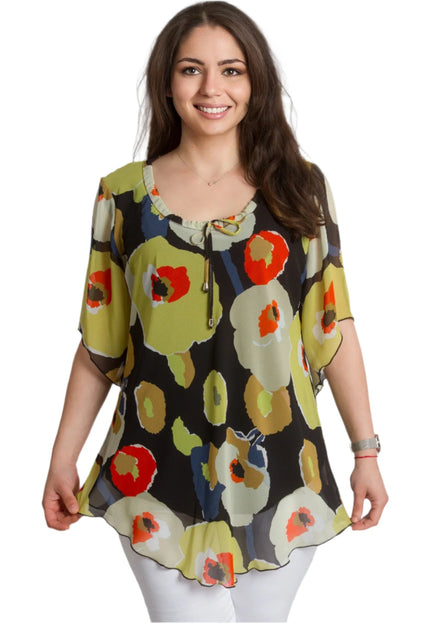 Шифонена туника в флорален десен и свободна кройка - Maxi Market