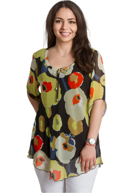 Шифонена туника в флорален десен и свободна кройка - Maxi Market