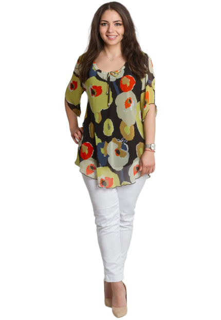 Шифонена туника в флорален десен и свободна кройка - Maxi Market
