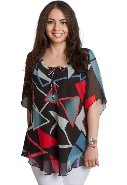 Шифонена туника в геометричен десен и свободна кройка - Maxi Market