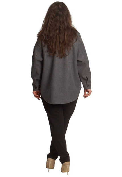 Сив стилен жакет в големи размери с джобове - Maxi Market