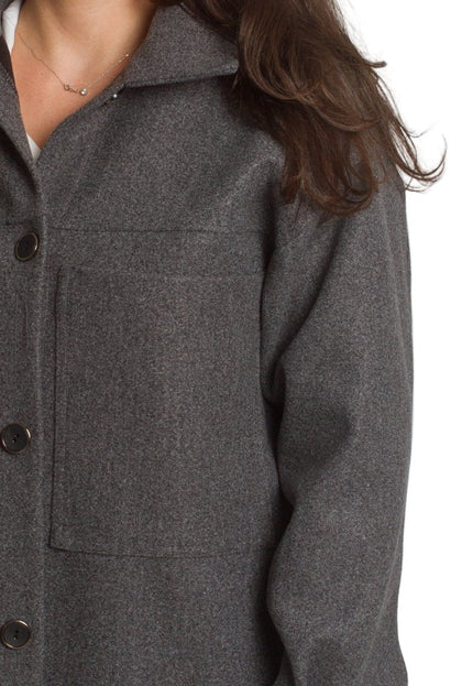 Сив стилен жакет в големи размери с джобове - Maxi Market